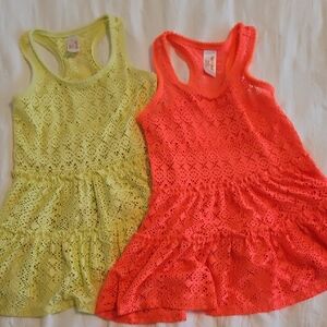 Kids Sleeveless Lace Coverups- Yellow and Pink